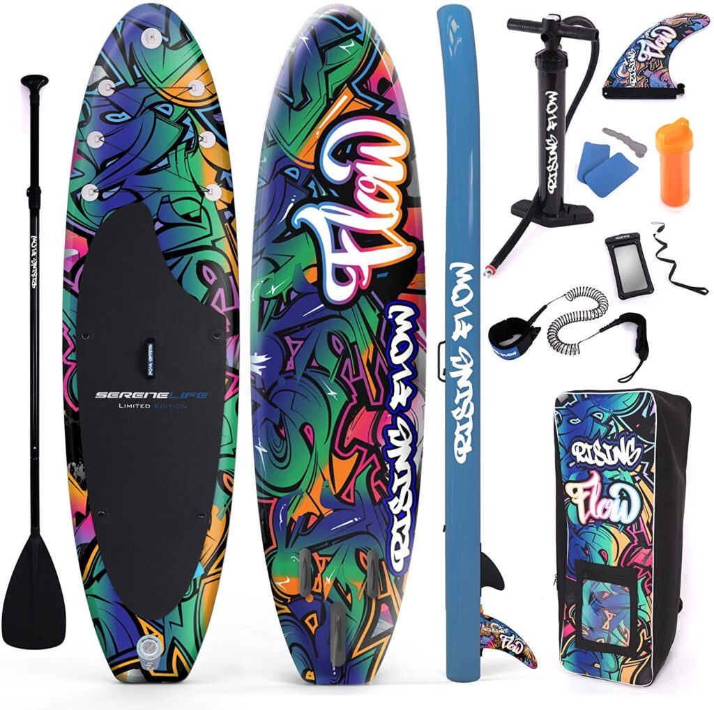 SereneLife Inflatable Stand Up Paddle Board Review des SereneLife Rising Flow SUP Board, Allround SUP Board mit coolen Design