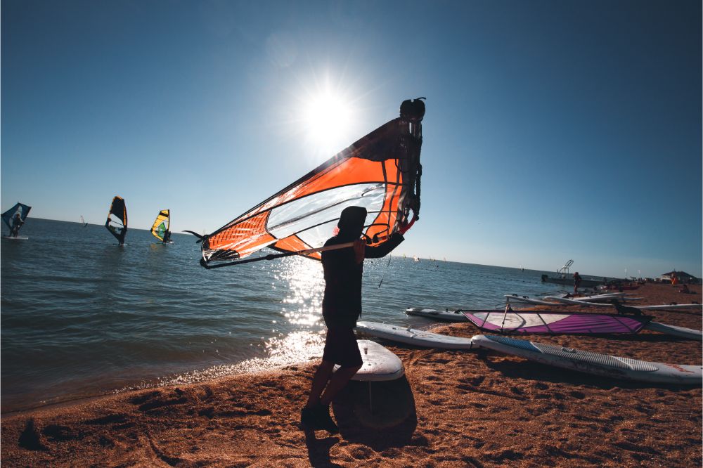 Windsurf boards on the sand at the beach