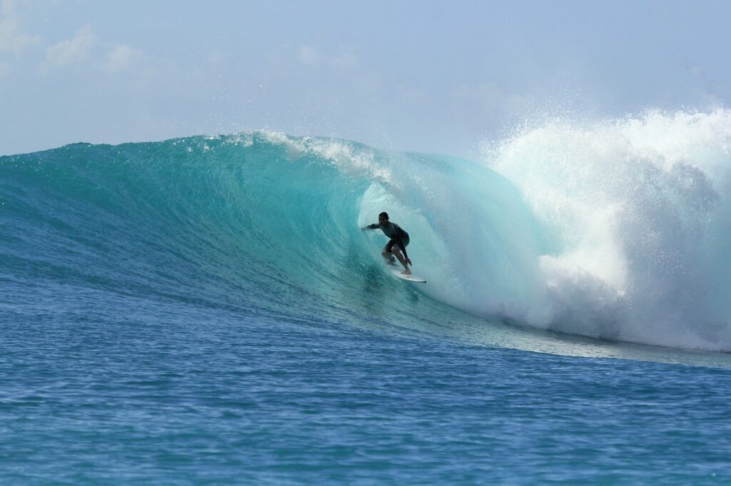 surfing, waves, man riding a wave on a surfboard