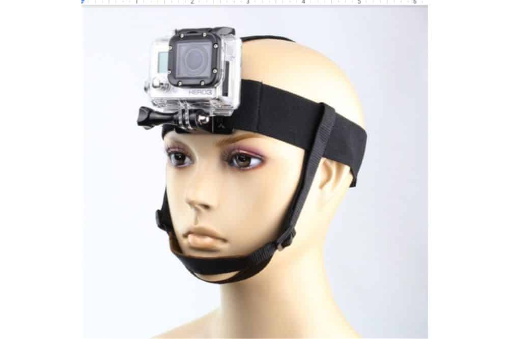 Headstrap Mount on mannequin head, GoPro Mount Option with a headstrap, good mount option for Stand Up Paddling