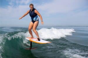 oman wake surfing with a foil board.