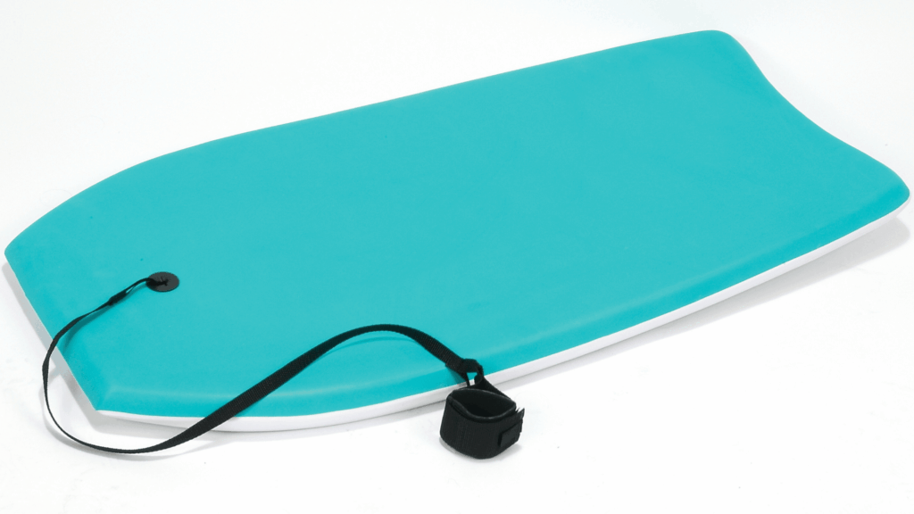 A light blue bodyboarding setup